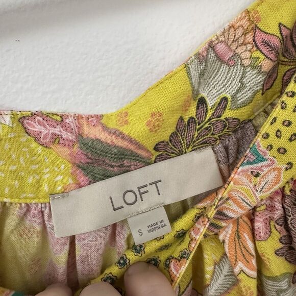 Loft Womens S Linen Blend Blouse Patchwork Puff Short Sleeve Boho Bold Preppy - Picture 5 of 7